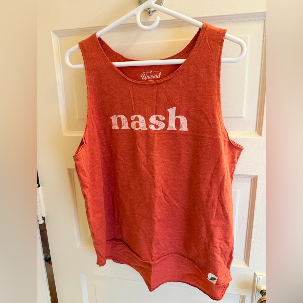 League Nashville Orange Muscle Tee with White Print